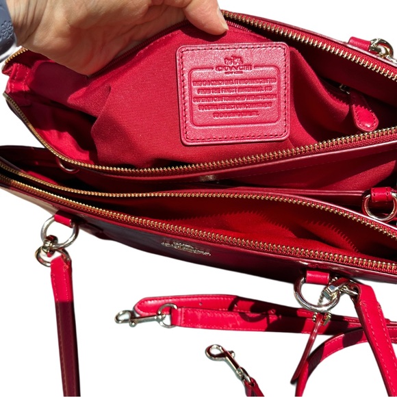 Coach Christie Carryall Leave Red Smooth Leather Satchel Removable Strap 14” - Picture 7 of 14